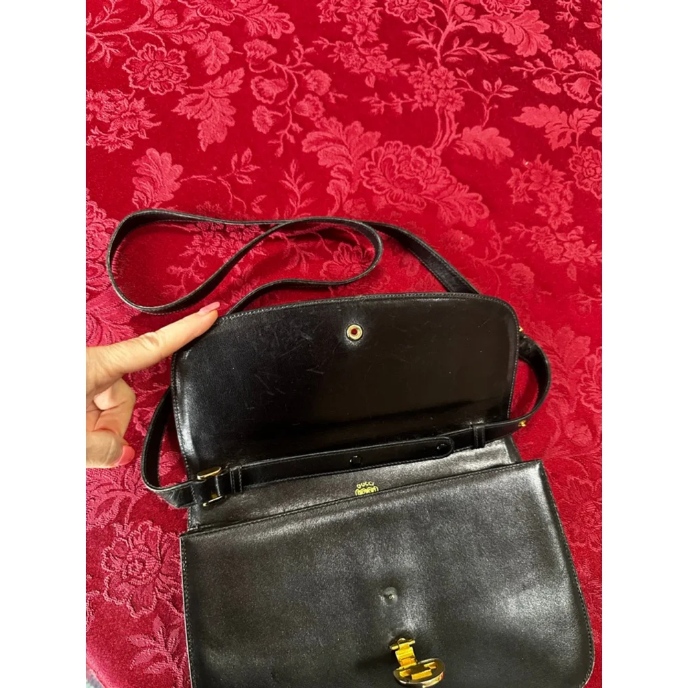 Gucci Vintage Black Leather Shoulder Bag w/ Gold Hardware